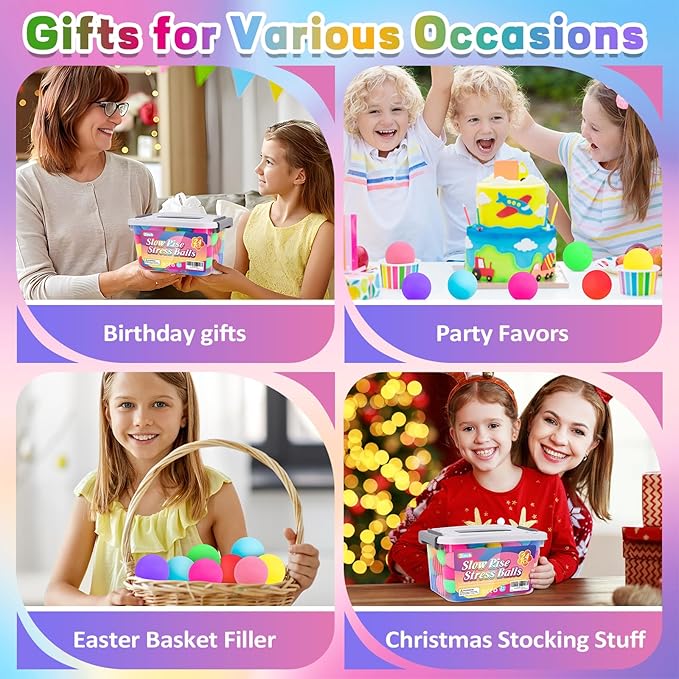 24 Pack Stress Balls for Kids Adults,Slow Rising Stress Ball, Fidget Toys for Anxiety Relief,Hand Therapy Sensory Squishy Ball,Bulk Squeeze Balls,Party Favors Classroom Prizes Goodie Bag Stuffers(2")