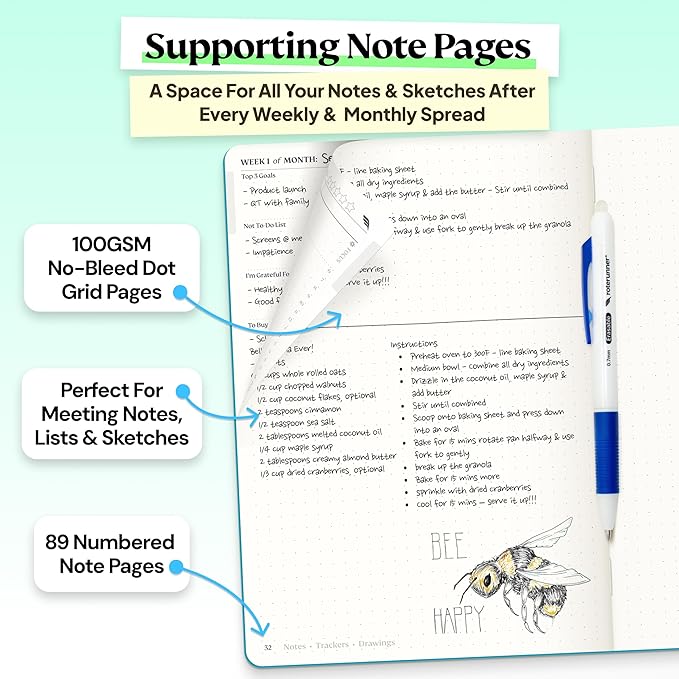 Roterunner Purpose Planner Notebook A5 5.8”x8.3” Undated 2025 Daily Weekly and Monthly Productivity Goal Setting Tool for Work Home ADHD Planner for Adults Self Care Journal (Teal Hardcover)