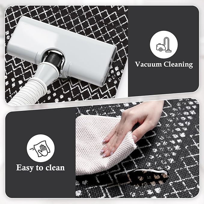 KIMODE Kitchen Mats Cushioned Anti Fatigue, Black Farmhouse Kitchen Rugs Sets of 2, Padded Kitchen Floor Mats, Non Slip Standing Mats for Sink Laundry Office Desk 17"x59"+17"x29"