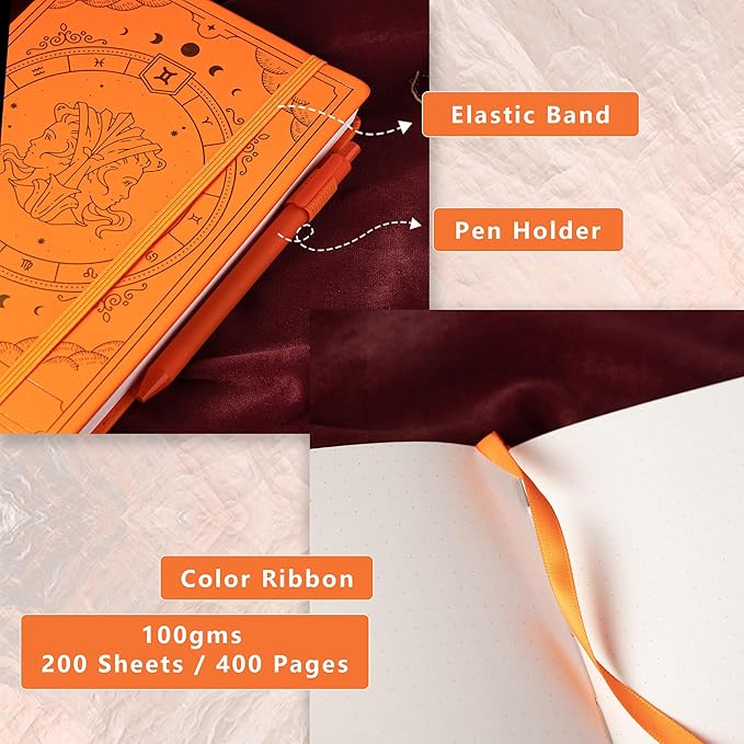 TIEFOSSI Constellations Dotted Journal Notebook-A5 Writing journals with 100gsm 400pages Paper, Hardcover Bullet Organizers Notebook for Women, Men, Teens (Gemini)