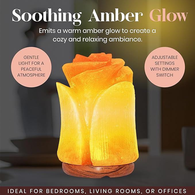 Spantik Tulip Shape Himalayan Pink Salt Lamp | Hand-Carved Rock Salt Flower Lamp | Natural Salt Night Light Desk Lamp for Home Office Decor | Himalayan Salt Lamps Sourced from Pakistan