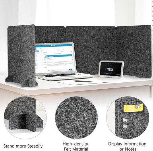 4 Pack Acoustic Desk Dividers - 24" x 20" Freestanding Privacy Panels Set with Noise - Reducing Design Cubicle Sound Proof, Ideal for Office, Classroom, and Home (Dark Gray)