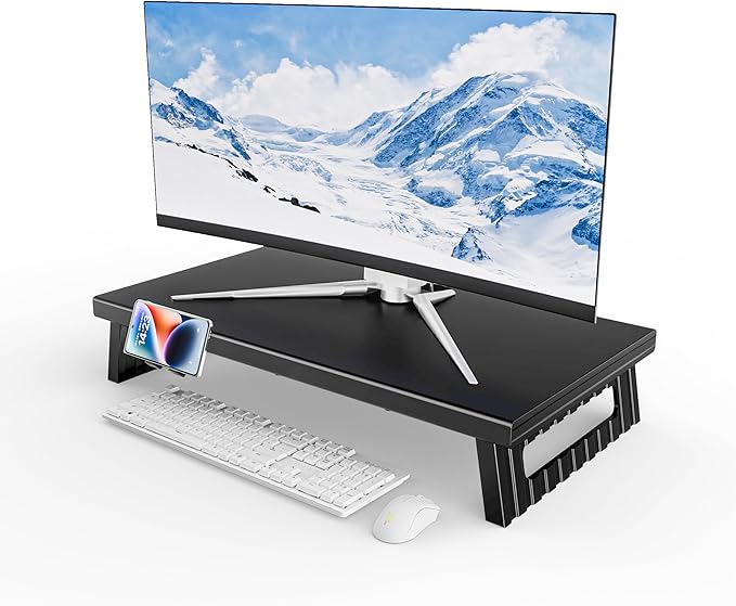 All-Metal Foldable Monitor Stand with 28cm Wide Desktop,, Headphone & Mic Jack, Detachable Phone Holder, (Basic Version, 530mm)