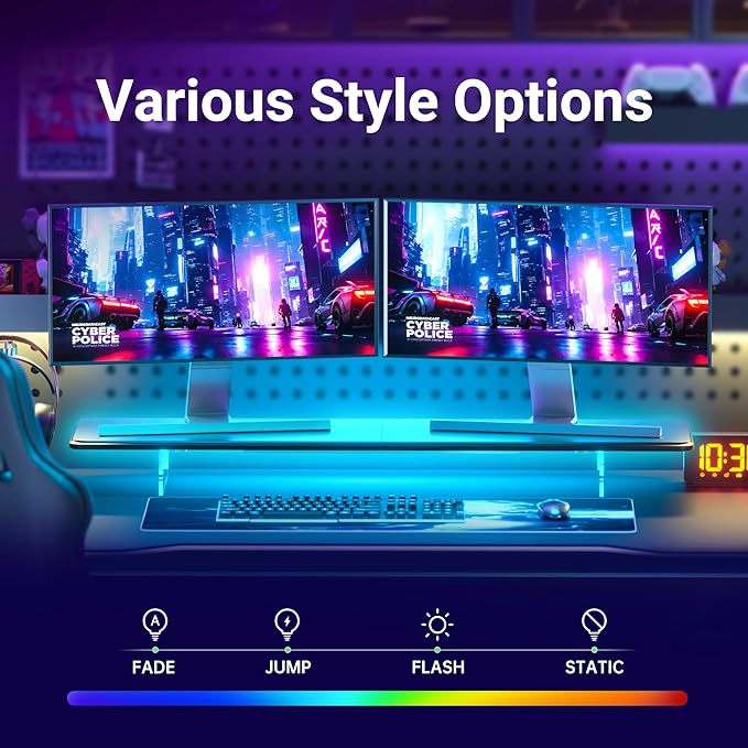 Monitor Stand Riser,31.5-Inch LED Light Wood Computer Monitor Stand with Adjustable Acrylic Legs,Desk Accessories Desktop Organizer Stand for Computer,Laptop,Printer,PC TV Screen Riser,Black