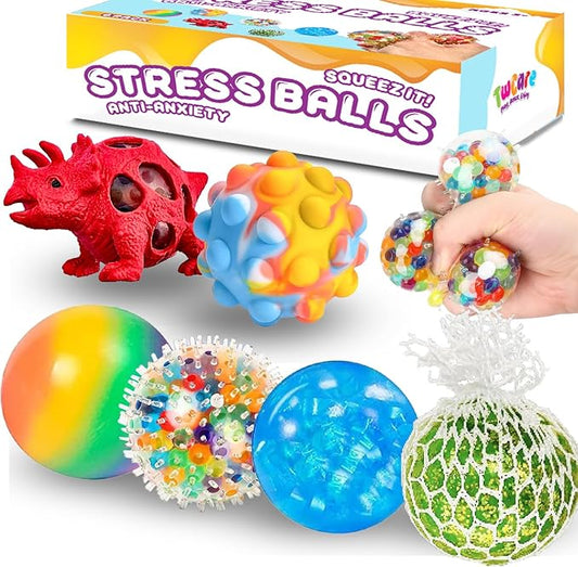 6 Pack Stress Balls, Vent Dinosaur Fidget Mesh Squishy Stress Relief Toys for Adults Anxiety Sensory Squeeze Pop Colorful Basket Stuffers Classroom Student Rewards Carnival Prizes Birthday Goody Bag