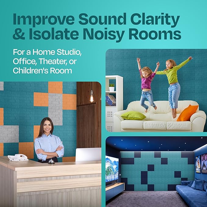Acoustic Panels 18-Pack Premium Sound Dampening Panels - 12"X12"X0.4" Brick Style, Easy Self-Adhesive Installation - Light Turquoise