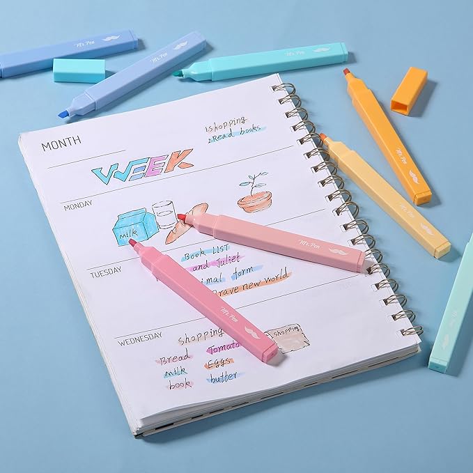 Mr. Pen- Aesthetic Highlighters, 8 pcs, Chisel Tip, Assorted Colors, Cute Highlighters Assorted Colors