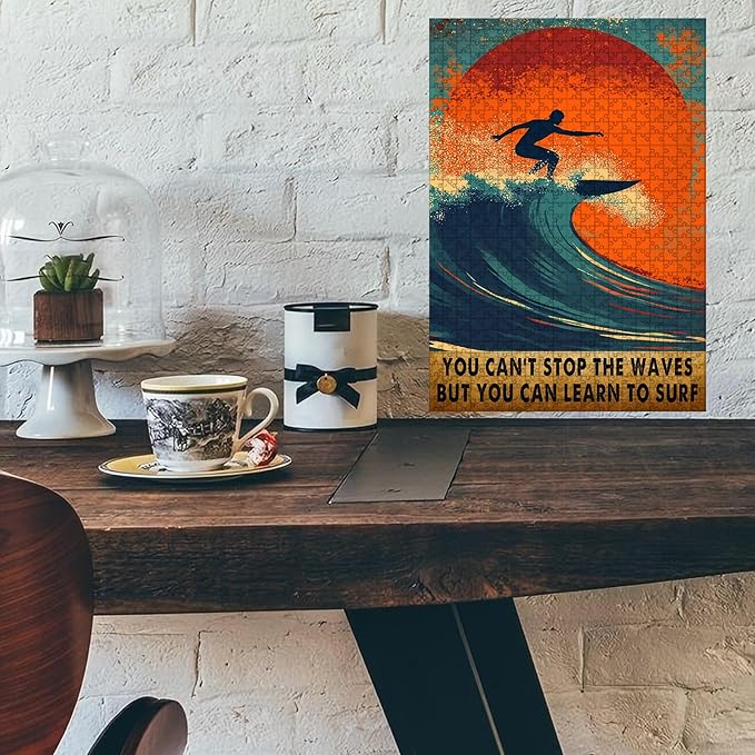 1000 Piece Adults Kids Jigsaw You Can't Stop The Waves But You Can Learn to Surf Kids & Parents Educational Travel Toy 29.5x19.7 Inch