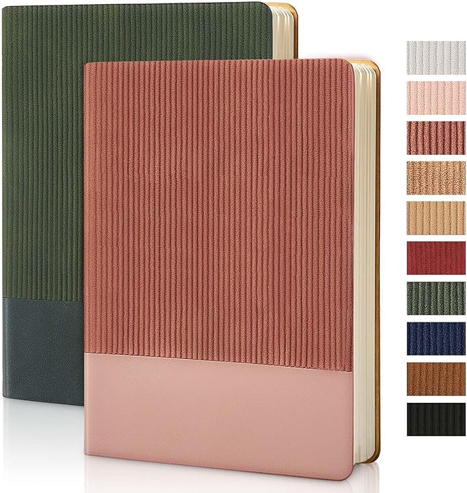 Lined Journal Notebook for Work College Ruled Note Book 5.79"x8.27" A5 PU Leather Daily Journaling 216 Pages for Women Men Writing Home School Supplies Business (A5 Lined 216pages, 2 Pack-Darkgreen/Darkpink)