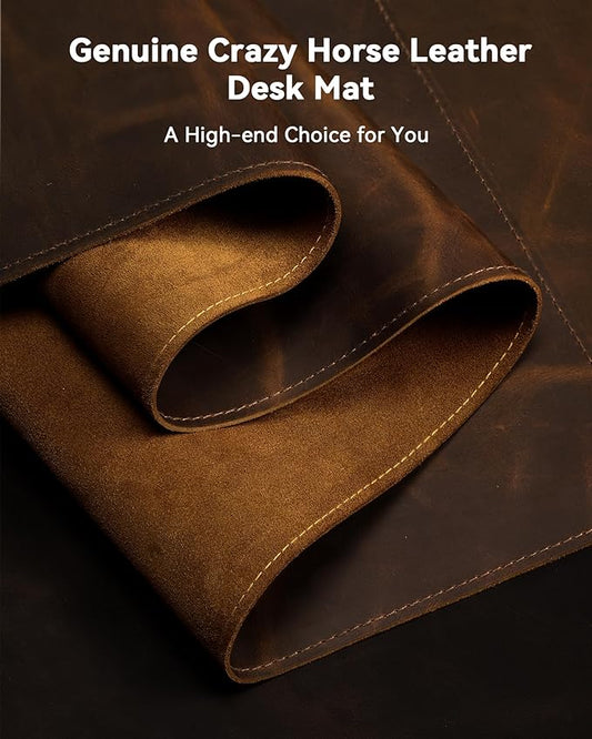 YSAGi Leather Desk Mat, 35.4"x17"Real Leather Desk Pad,3mm Thick Desk Blotter with Stiched line,Oil-Wax Feel Mouse pad and Self-Healing Laptop Pad for Home & Office(Classic Dark Brown)