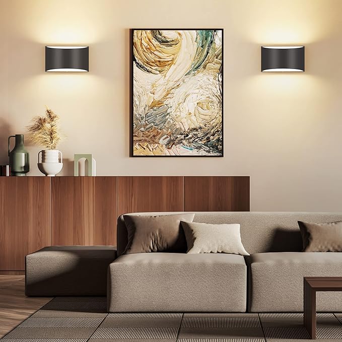 TRLIFE Modern Wall Sconces, 3000K/4000K/6000K Selectable and Dimmable LED Wall Sconce 12W Aluminum Wall Mounted Light Set of 2 Hardwired Wall Sconces for Bedroom Bedside Living Room Hallway(Black,2P)