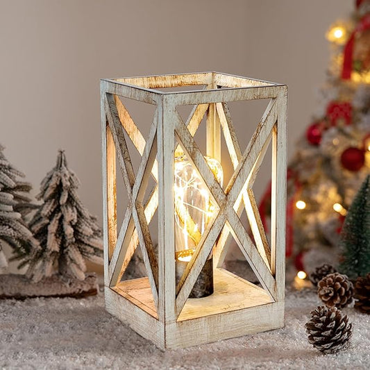 WINGBO Retro Battery Powered Table Lamps, Battery Operated Cordless Lamp, Portable Nightlight Decorative Light for Living Room Dining Room Bedroom Entryway Patio Backyard, White Finish