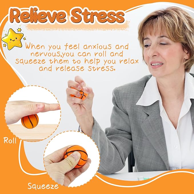 32 PCS Basketball Stress Balls,Small Soft Foam Squeeze Basketballs,Squeeze Anxiety Relief for Basketball Sports Game Kids,Basketball Party Decoration(1.6 inch)