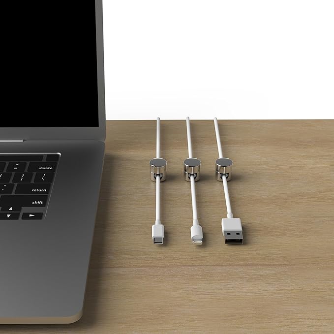 Cable Anchors for Desk Organization | Premium Aluminum Cord Organizers | Charger + Cable Management Clips for Home & Office | Stylish, Sturdy, & Functional | (3 Pack) (Silver)