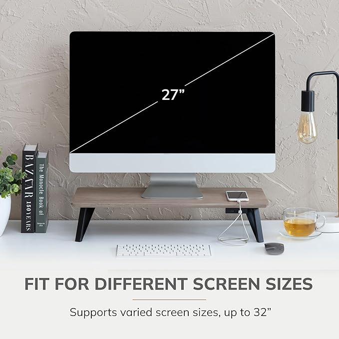 Anji Mountain Monitor Stand - Desktop Organizer & Laptop Riser, Ergonomic Monitor Riser, Space-Saving Monitor Stand for Desk, Durable Construction, Easy Assembly, Ideal for Home & Office,Biscotti