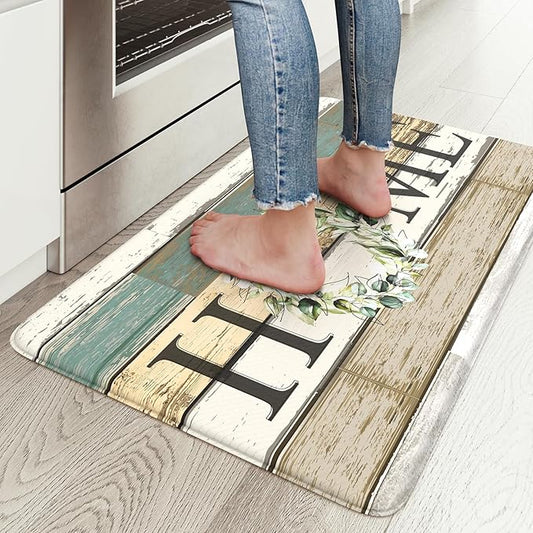KIMODE Anti Fatigue Kitchen Mats for Floor,17.3" x 30" Farmhouse Rustic Kitchen Rugs Cushioned,Non-Skid Waterproof Comfort Thick Kitchen Floor Standing Mat for Corner Sink,Laundry Floor,Home