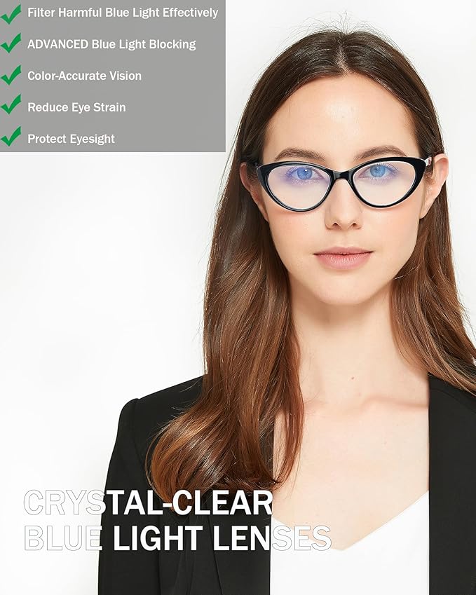 EYEURL Cat Eye Reading Glasses for Women - 2 Pack Blue Light Blocking Computer Readers 3.25 Spring Hinge Anti Glare/UV Ray Eyeglasses