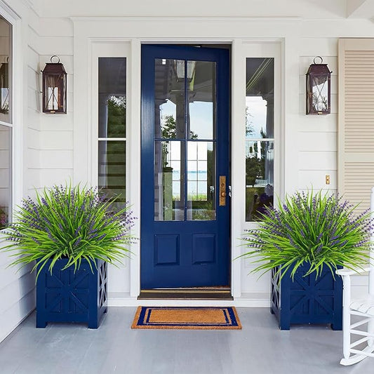 36 Pcs Artificial Flowers for Outdoors, UV Resistant Fake Outdoor Plants Faux Plastic Monkey Greenery Grass for Outside Front Porch Garden Window Box Home Office Planters Desk Decor (Purple)