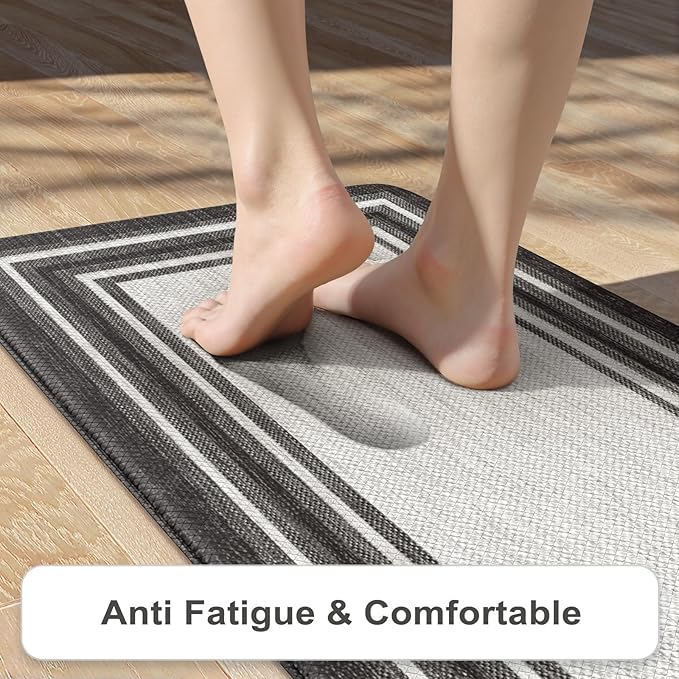 KIMODE Kitchen Rugs Cushioned Anti Fatigue Kitchen Mat Non-Skid Waterproof Kitchen Runner Rug Ergonomic Comfort Foam Standing Mat for Kitchen Decor,Floors,Office,Laundry,Black