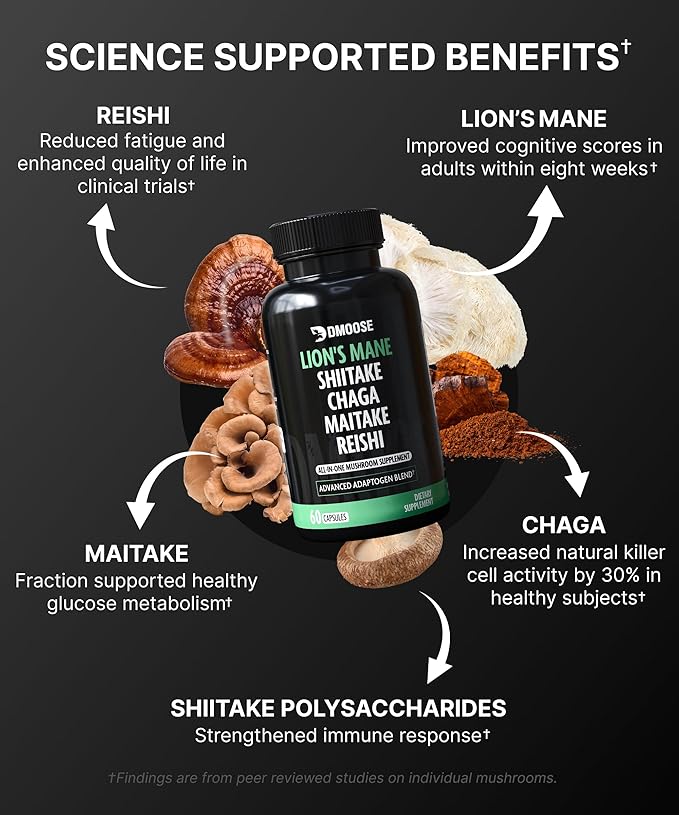Lions Mane Mushroom Complex - 5300 mg Adaptogenic Blend for Memory, Focus and Immune Support - 5 in 1 Lionsmane, Chaga, Maitake, Shiitake and Reishi Extract, Nootropic Mushroom Supplement Capsules