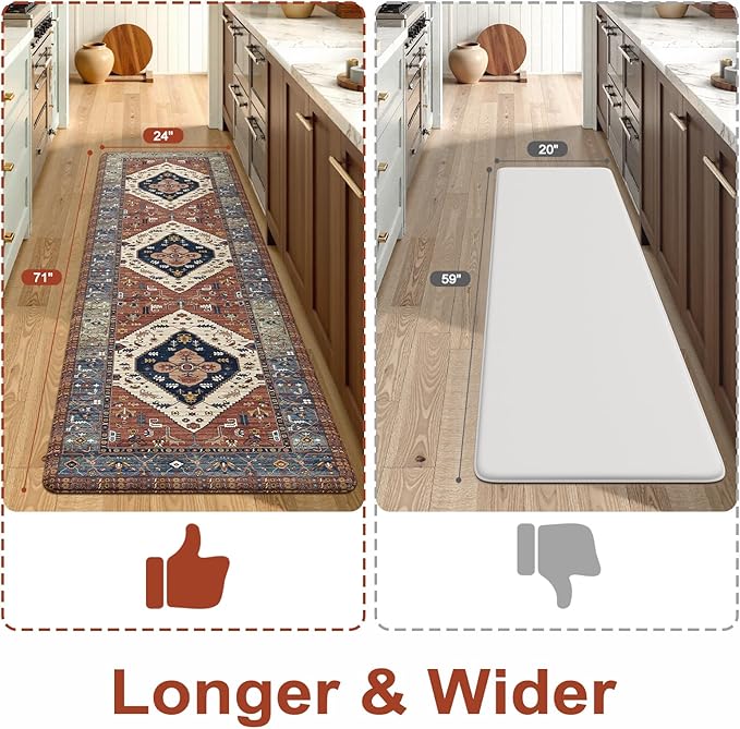 KIMODE Anti Fatigue Mats for Kitchen Floor 24"x71", Red Farmhouse Kitchen Runner Rugs, Cushioned Kitchen Floor Mats Non Skid, Boho Memory Foam Kitchen Mats for Laundry Office Sink Desk