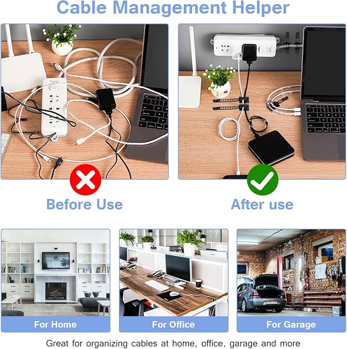 100PCS Adhesive Cable Ties Cable Clips, Self-adhesive Nylon Cable Straps, Adhesive Cable Management Clips for Wire Management (Black-Adhesive Cable Ties)