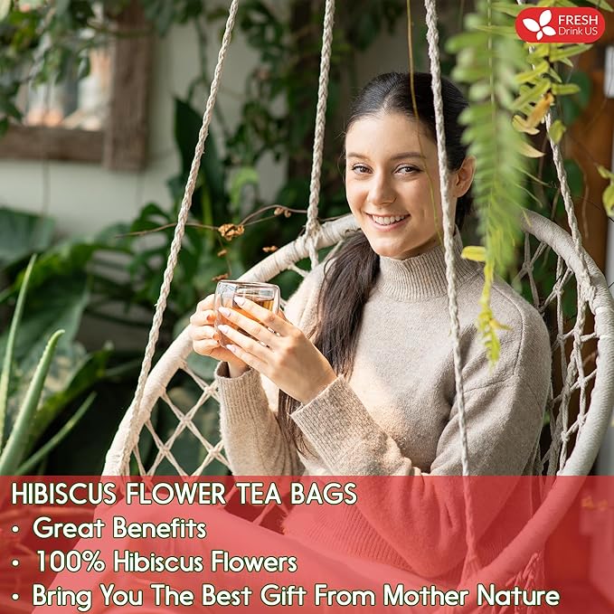 FreshDrinkUS, Premium 235 Hibiscus Flowers Tea Bags, 100% Natural, Pure from Hibiscus Flowers. Loose Flower Hibiscus Herbal Tea. Hibiscus Flower Tea. No Sugar, No Caffeine, No Gluten, Vegan.