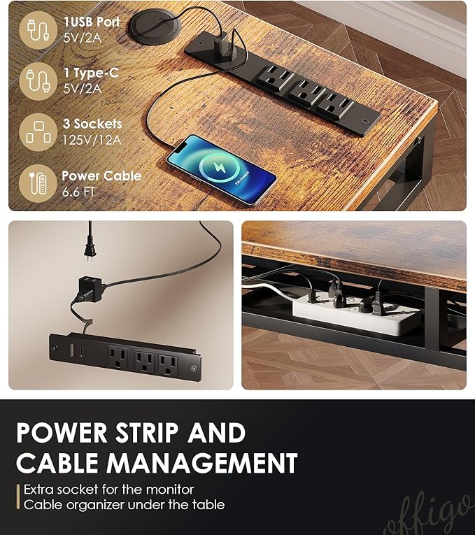 OffiGo 55 Inch L Shaped Electric Standing Desk with Drawers, Height Adjustable Large Desk with Power Outlets, Sit Stand Table, Writing Computer Desk for Home, Office, Workstation, Rustic Brown