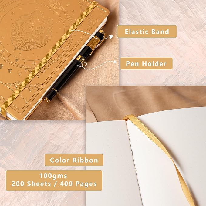 TIEFOSSI Constellations Dotted Journal Notebook-A5 Writing journals with 100gsm 400pages Paper, Hardcover Bullet Organizers Notebook for Women, Men, Teens (Leo)