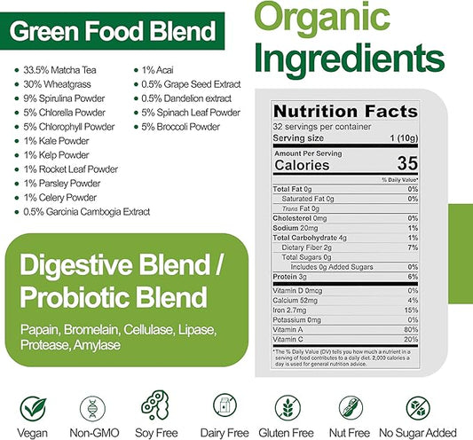 Teami Organic Super Greens Powder for Immunity & Digestion, Non-GMO Greens Superfood Powder to Support Energy, 16 superfood Ingredients, Sugar-Free Veggie Powder for Juice & Smoothie, 32 Servings