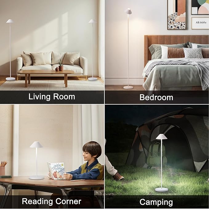 Rechargeable Floor Lamp for Indoor/Outdoor, Cordless Tall Standing Lamp with 3 Color Temps & Dimmable, IP43 Waterproof, Adjustable Height 16-59 Inch, LED Floor Lamp for Living Room, Bedroom, Patio