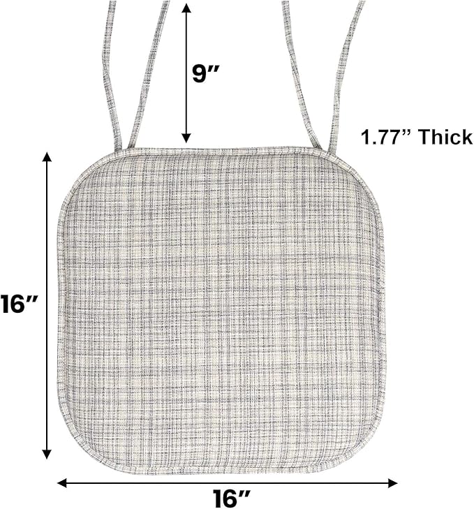 Sweet Home Collection Chair Cushion Memory Foam Pads with Ties Honeycomb Pattern Slip Non Skid Rubber Back Rounded Square 16" x 16" Seat Cover, 2 Pack, Aria Silver/Cream 6 pack