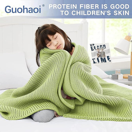 Guohaoi Knitted Weighted Blanket for Adults (Light Green 50"x75" 15lbs) No Beads Cooling Throw Blanket for Hot Sleepers, Home Decor Breathable Chunky Knit Heavy Blanket Use on Full Size Bed