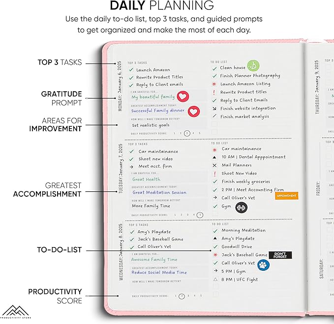 Undated, 2025 Planner, 5.8” x 8.3” - The #1 Productivity Planner to Achieve Your 2025 Goals - Planner 2025-2026 by PRODUCTIVITY STORE (A5, PINK)
