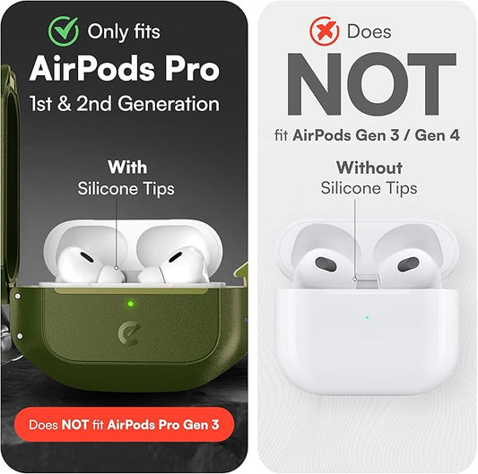 Keybudz for AirPods Pro Case with Lock - Fully Waterproof AirPods Pro 2nd Generation Case Cover - Keychain, Rugged Tough Protection, Hard Shell and Carabiner for USB-C/Lightning (Forest Green)