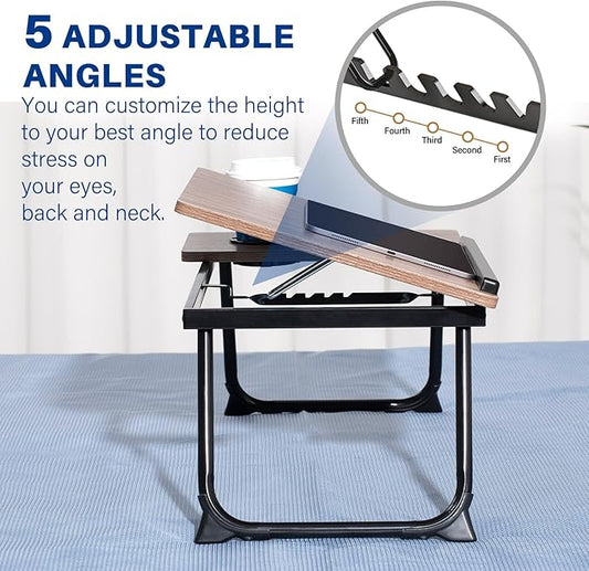 Laptop Desk for Bed Couch, Adjustable Foldable Bed Table with Cup Holder, Breakfast Serving Tray, Portable Laptop Lap Desk Stand for Working Reading Writing Eating Gaming in Bed Sofa Floor(Brown)