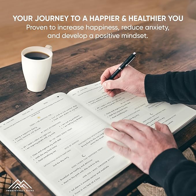 PRODUCTIVITY STORE Gratitude Journal & Self Care Journal - Guided Journal, Mindfulness Journal & Mental Health Journal All-In-One - Premium Daily Journal For Women & Men - A5 5.8" x 8.3" - Grey