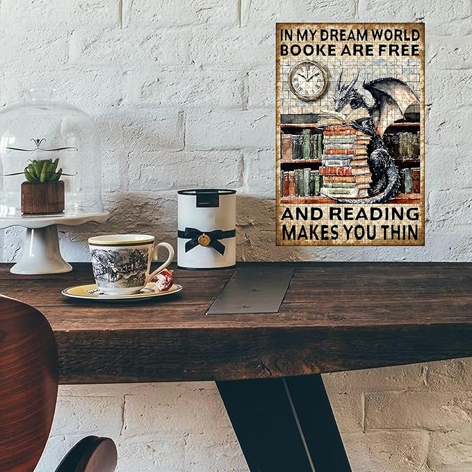 500 Piece Wooden Jigsaw Puzzle in My Dream World Books are Free and Reading Makes You Thin Challenging Family Game Night Stress Relief Educational Toy Perfect Home Decor 20.4x15 Inch