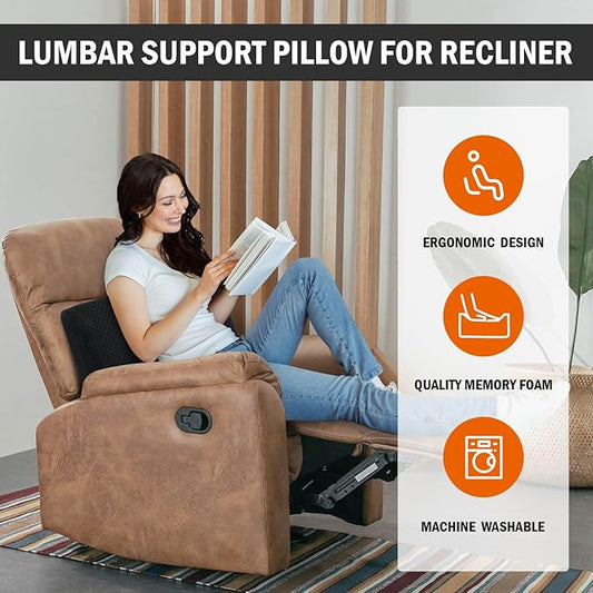 HOMBYS Lumbar Support Pillow for Recliner Chair, Memory Foam Back Support Cushion for Elderly,Extra Large Lumbar Support Pillow,Thick Backrest for Home Reading (Black, 20“x13.5"x5")