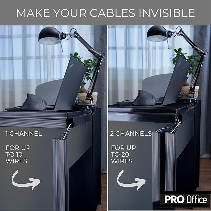 6 Pack Cable Management Under Desk- J Channel Cable Raceway 96in - 6X 16in Black No Screw/No Drill Cord Organizer - Cable Channels for Wire Management Under Desk with Adhesive