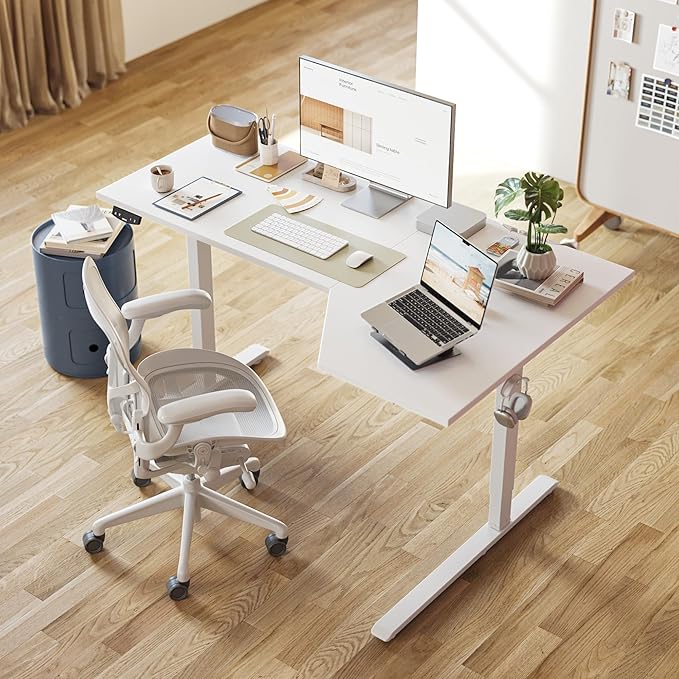 Agilestic Electric Standing Desk, L-Shaped 59 Inches Height Adjustable Desk, Sit and Stand up for Work Office Home, Ergonomic Rising Computer Table for Home Office with Splice Board, White