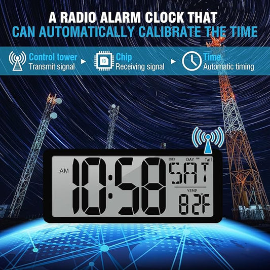 (4.6" Numbers 15 Inch Large Digital Wall Clock Battery Operated-Never Needs Setting!-Easy to Read Numbers-Easy Set-Up Auto DST