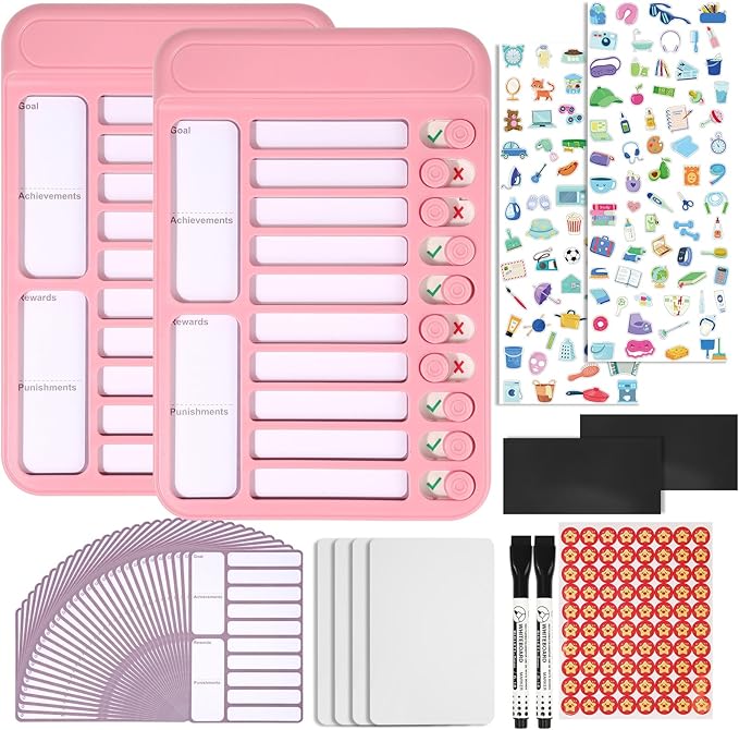 2Pcs Chore Chart for Kids to Do List Checklist Board Detachable Message Slider Schedule Planning Boards with 30Pcs Blank Checklist 4Pcs Cardstock for Habit Tracker or Daily and Weekly Planner