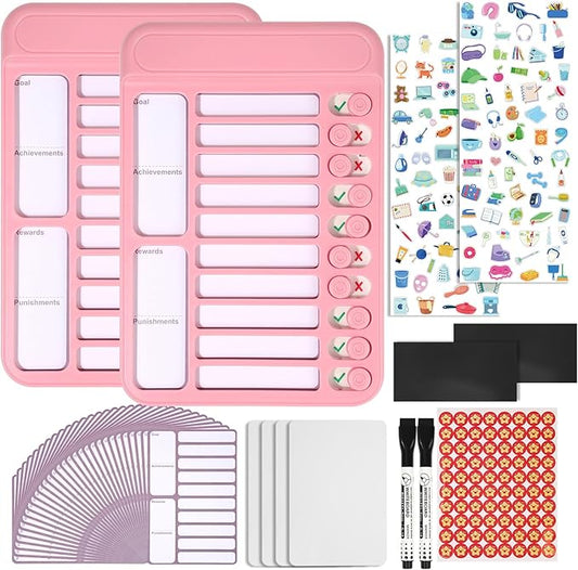 2Pcs Chore Chart for Kids to Do List Checklist Board Detachable Message Slider Schedule Planning Boards with 30Pcs Blank Checklist 4Pcs Cardstock for Habit Tracker or Daily and Weekly Planner
