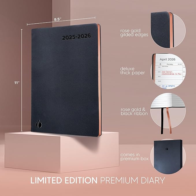 Academic Planner 2025-2026 - Rose Gold Edition, Weekly Planner and Monthly Planner – Hourly Appointment Book – Softcover Calendar, Simple Design for Productivity, June 2025 - July 2026 – 8.5 x 11