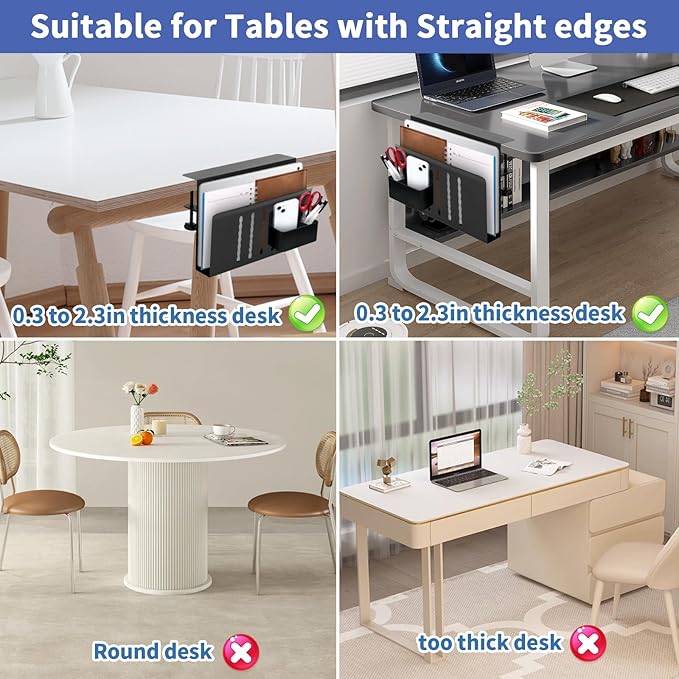 Under Desk Laptop Holder, Desk Side Storage with Anti-Scratch Pad & Magnetic Pen Holder, Clamp on Table Organizer for Office Home Fits Flat Edge Table 0.3" to 2.3"