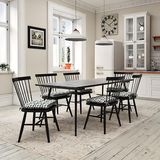 Barnett Home Decor Dining Chair Cushions with Ties – Size Medium 16.5 x 18 - Latex Foam Fill, 100% Cotton, Machine Washable Chair Pads for Kitchen Chairs, Made in USA (Classic Check Red/Pack of 2)