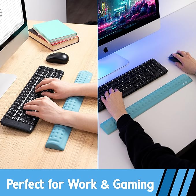 i-Rocks Memory Foam Keyboard Wrist Rest - Pain-Reducing Wrist Rest for Computer Keyboard - Non-Slip Rubber Base Wrist Rest - Cooling Keyboard Pad for Long Hours of Work, Studying, Gaming