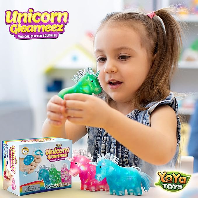 YoYa Toys Glitter Unicorn DNA Balls - Fidget Toy Stress Ball - Colorful Soft Squishy - Mental Stimulation, Clarity & Focus Tool - Fun for Any Age - 3 Pack