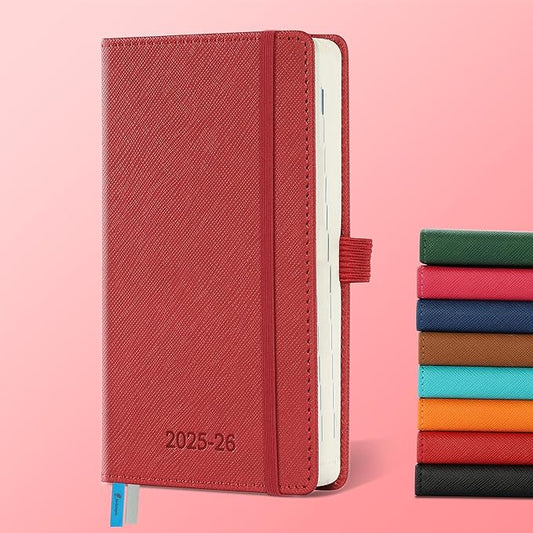 Weekly Monthly 2025-2026 Planner (July 25-Dec 26),6.5"x3.75",18 Months Agenda Plan with Month Tabs & Pocket,Expenses/Note Pages, Academic Calendar with Vegan Leather Cover,Red